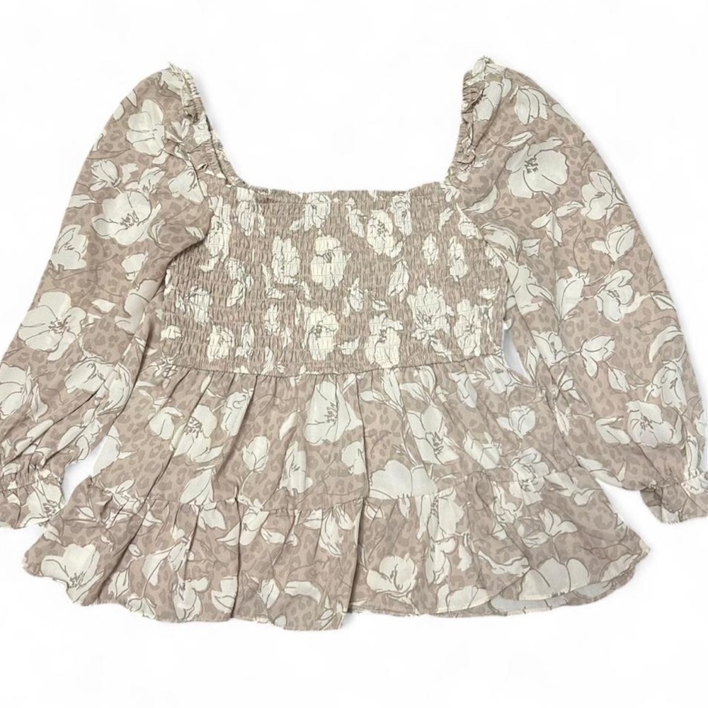 Taupe Floral Peasant Top